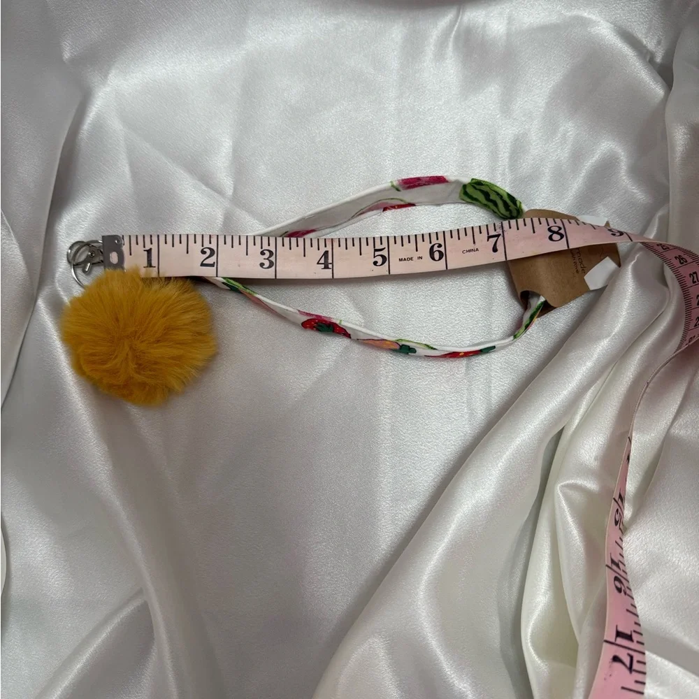 Handmade Strawberry and Watermelon Print Wristlet Keychain with Yellow Pompom